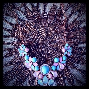 Gold tone blue and pink necklace